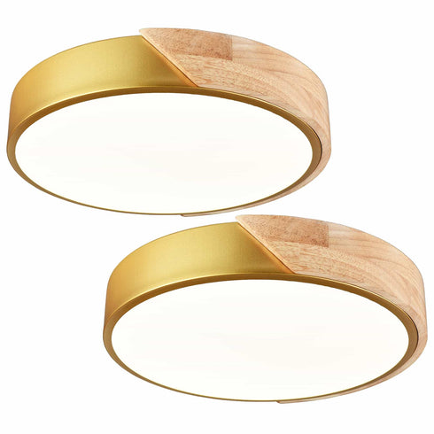 Simple Gold and Wood LED Flush Mount Ceiling Light